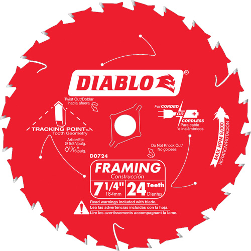 Framing Saw Blade, 7-1/4", 24 Teeth, Wood Use M & M Nord Ouest Inc