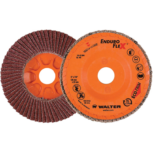 Enduro-Flex Flap Disc, 5" x 7/8", Type 27, 40 Grit, Zirconia Alumina M & M Nord Ouest Inc