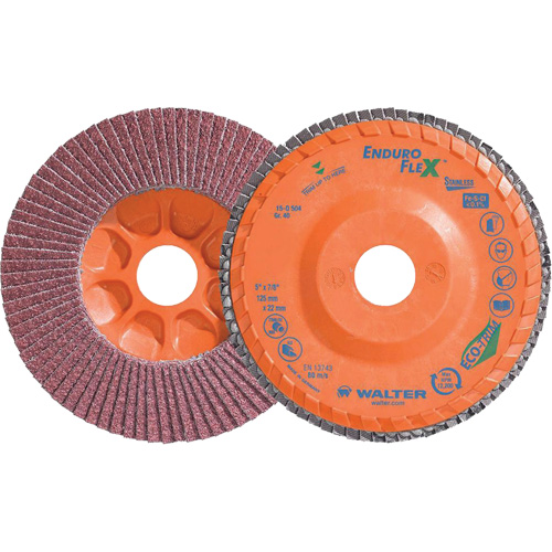 Enduro-Flex Stainless Flap Disc, 5" x 5", Type 27, 40 Grit, Zirconia Alumina M & M Nord Ouest Inc