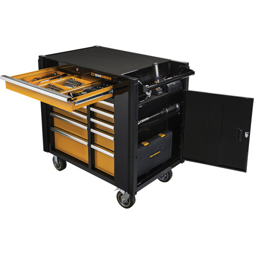 Chariot &agrave; outils &eacute;lectrique, 11 tiroirs, 42-1/2" la x 24-7/16" p x 41" h, Noir/Orange M & M Nord Ouest Inc