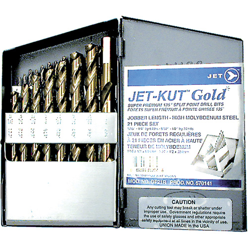 GF21R Jet-Kut&reg; Gold Super Premium Drill Bit Set, 21 Pieces, Steel M & M Nord Ouest Inc