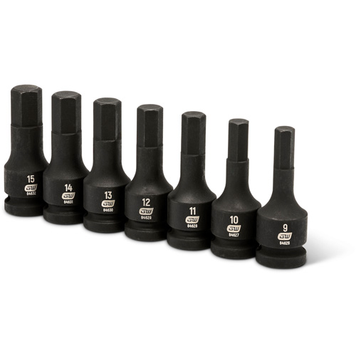 Impact Metric Bit Socket Set, Hex, 1/2" Drive, 7 Pcs M & M Nord Ouest Inc