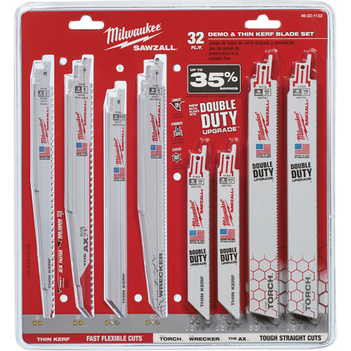 Jeu de lames de d&eacute;molition et &agrave; trait de scie &eacute;troit Sawzall M & M Nord Ouest Inc