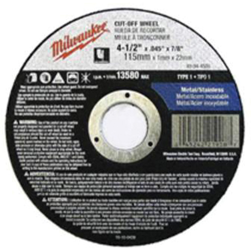 Meules &agrave; tronçonner &agrave; centre abaiss&eacute;, 5" x 0,045", Arbre de 7/8", Type 27, Oxyde d'aluminium, 13580 Tr/min M & M Nord Ouest Inc