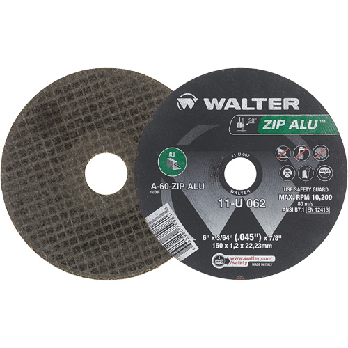 Zip Alu Cut-Off Wheel, 6" x 3/64", 7/8" Arbor, Type 1, Aluminum Oxide, 10200 RPM M & M Nord Ouest Inc