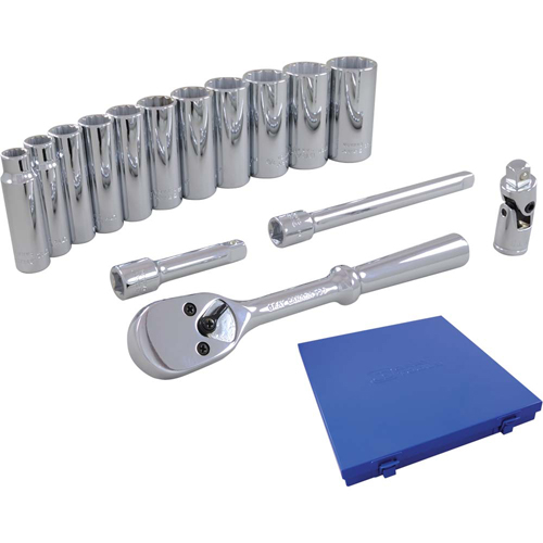 Socket & Attachment Set, 15 Pcs, 3/8" Drive Size, Deep M & M Nord Ouest Inc