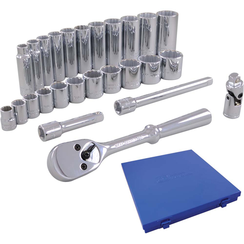Jeu de douilles m&eacute;triques et accessoires, 26 Mcx, Prise de 3/8", Profond M & M Nord Ouest Inc