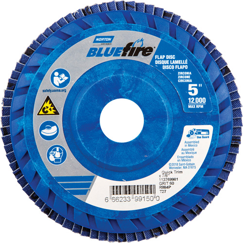 Disque &agrave; lamelles &agrave; grain grossier BlueFire, 5" x 7/8", Type 27, Grain 60, Alumine de zirconium M & M Nord Ouest Inc