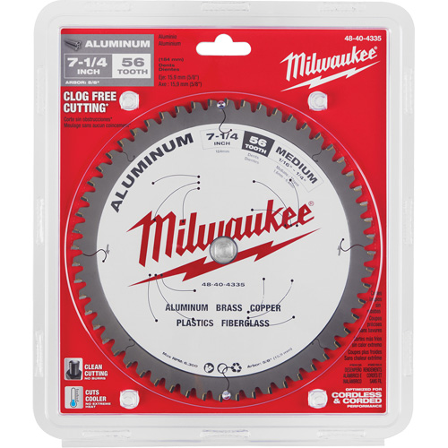 Aluminum Cutting Circular Saw Blade, 7-1/4", 56 Teeth, Plastic/Fibreglass/Non-Ferrous Use M & M Nord Ouest Inc