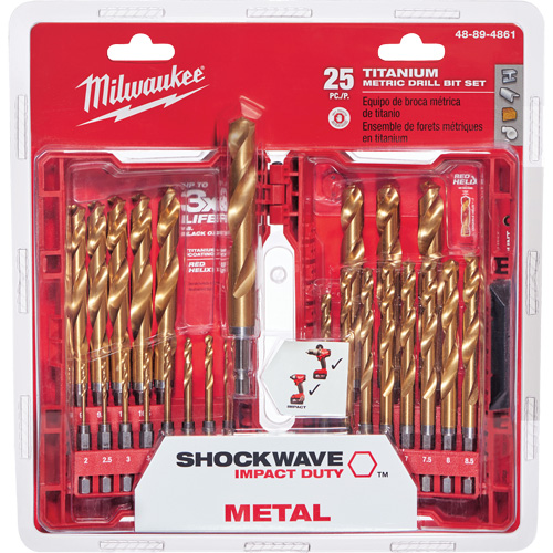 Shockwave Red Helix Metric Drill Bit Set, 25 Pieces, Titanium M & M Nord Ouest Inc