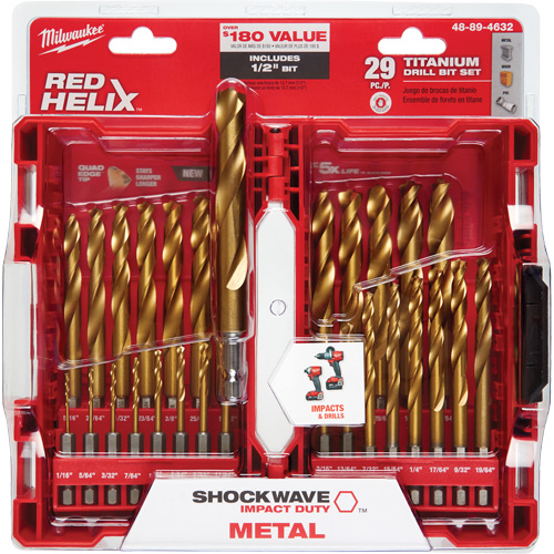 Shockwave Red Helix Drill Bit Set, 29 Pieces, Titanium M & M Nord Ouest Inc