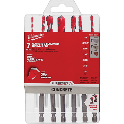 Grand jeu de forets pour perceuse &agrave; percussion Shockwave, 7 morceaux, Carbure M & M Nord Ouest Inc