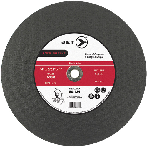 Meule &agrave; tronçonner Power Abrasive A36R, 14" x 3/32", Arbre de 1", Type 1, 4400 Tr/min M & M Nord Ouest Inc