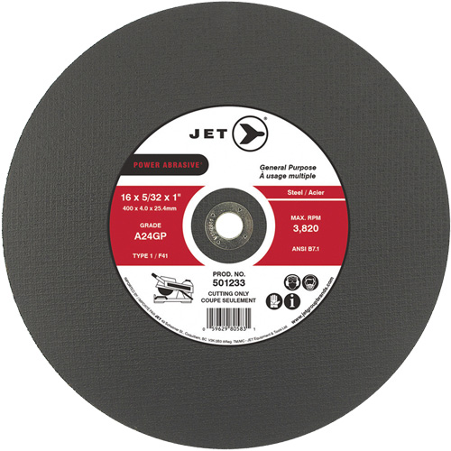 Meule &agrave; tronçonner Power Abrasive A24GP, 20" x 5/32", Arbre de 1", Type 1, 3000 Tr/min M & M Nord Ouest Inc