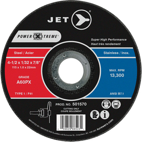 Meule &agrave; tronçonner Power-Xtreme A60PX, 4-1/2" x 1/32", Arbre de 7/8", Type 1, 13 300 Tr/min M & M Nord Ouest Inc