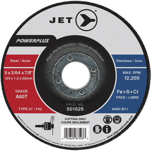 A60T PowerPlus Cut-Off Wheel, 5" x 3/64", 7/8" Arbor, Type 27, 12200 RPM M & M Nord Ouest Inc