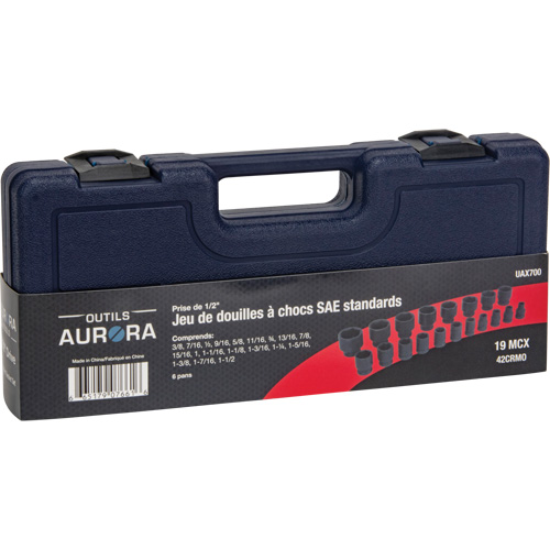 SAE Socket Set, 19 Pcs, Impact, 1/2" Drive Size M & M Nord Ouest Inc