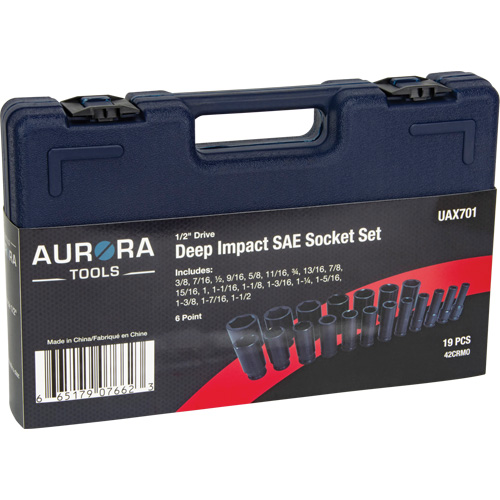 SAE Socket Set, 19 Pcs, Impact, 1/2" Drive Size, Deep M & M Nord Ouest Inc