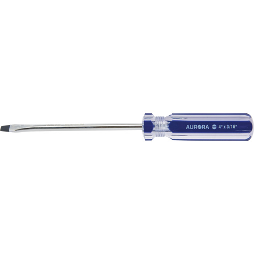 Blue Transparent Striped Slotted Screwdriver, 3/16" Tip, Round, Plastic Handle M & M Nord Ouest Inc