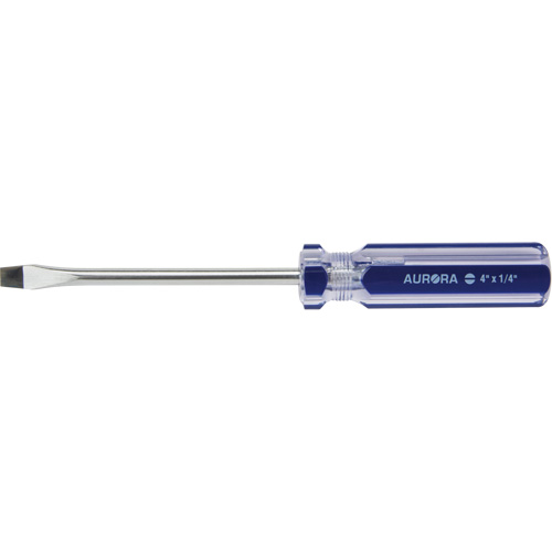 Blue Transparent Striped Slotted Screwdriver, 1/4" Tip, Round, Plastic Handle M & M Nord Ouest Inc