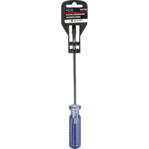 Tournevis &agrave; fente bleu transparent avec bandes, Tige de 1/4", Ronde, Prise en Plastique M & M Nord Ouest Inc