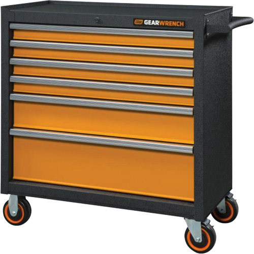 GSX Series Rolling Tool Cabinet, 6 Drawers, 36" W x 18-1/5" D x 37-2/5" H, Black/Orange M & M Nord Ouest Inc