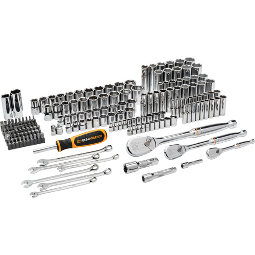 Jeu d'outils manuels pour m&eacute;canicien 90T SAE/MM avec prises 1/4", 3/8” & 1/2" M & M Nord Ouest Inc
