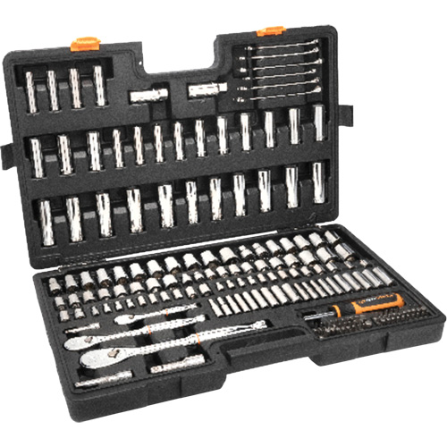 Jeu d'outils manuels pour m&eacute;canicien 90T SAE/MM avec prises 1/4", 3/8” & 1/2" M & M Nord Ouest Inc