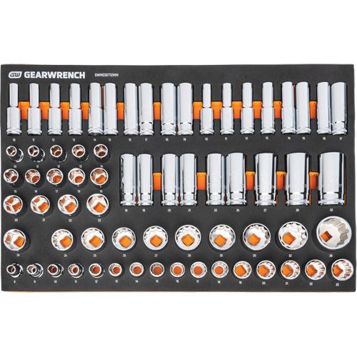 Jeu d'outils m&eacute;triques pour m&eacute;canicien MEGAMOD dans des plateaux en mousse modulaire avec armoire roulante &agrave; outils, 358 morcea M & M Nord Ouest Inc