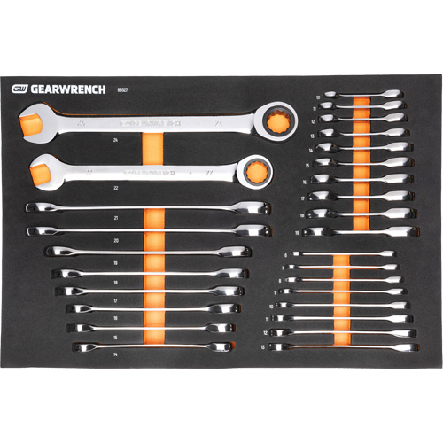 Jeu d'outils m&eacute;triques pour m&eacute;canicien MEGAMOD dans des plateaux en mousse modulaire avec armoire roulante &agrave; outils, 358 morcea M & M Nord Ouest Inc