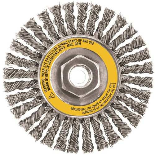 Brosse boisseau, Dia. 4", Fils 0,02", Arbre 5/8"-11, Acier inoxydable M & M Nord Ouest Inc