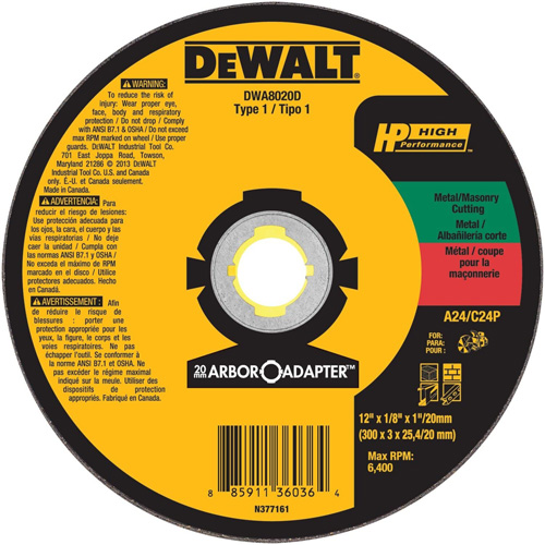 High Performance Cutting Wheel for Circular Saws, 12" x 1/8" Arbor, Aluminum Oxide M & M Nord Ouest Inc