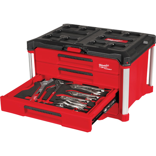 Ensemble de 64 outils &agrave; main avec boîte &agrave; outils PACKOUT &agrave; 4 tiroirs, 16-3/10" x 22-1/5" x 14-3/10", Noir/Rouge M & M Nord Ouest Inc