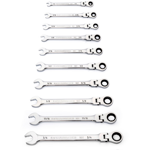 90-Tooth 12 Point SAE Wrench Set, Flex Head/Ratcheting Combination, 10 Pieces, Imperial M & M Nord Ouest Inc