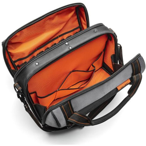 17" Tradesman Closed Top Tool Bag, Polyester, 3 Pockets, Black/Grey/Orange M & M Nord Ouest Inc