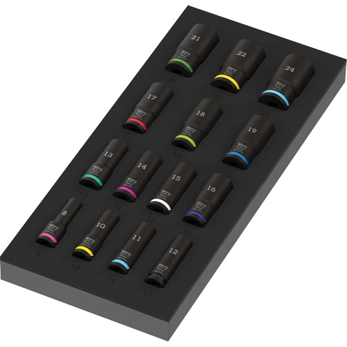 Insert en mousse pour jeu de douilles profondes Impaktor 1 Zyklop B, 15 Mcx, Chocs, Prise de 3/8", Profond M & M Nord Ouest Inc