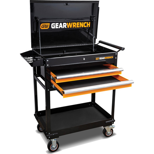Utility Cart, 2 Drawers, 32-1/2" W x 42" H, Black/Orange M & M Nord Ouest Inc