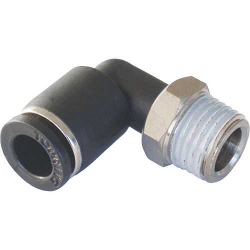 MAXFIT Push-to-Connect to Male NPT Elbow Adapter, 3/8" x 1/2" Dia., PBT Polymer M & M Nord Ouest Inc