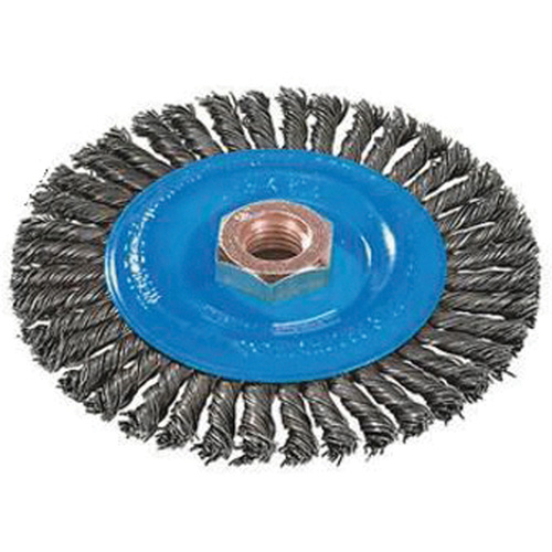 Brosse &agrave; fils nou&eacute;s pour cordons de soudure, Dia. 4", Fils 0,02", Arbre 5/8"-11, Aluminium/Acier inoxydable M & M Nord Ouest Inc