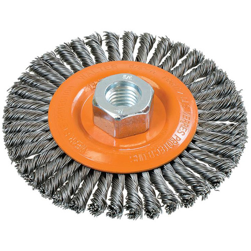 Stringer Bead Knotted Wire Brush, 4-1/2" Dia., 0.02" Fill, 5/8"-11 Arbor, Steel M & M Nord Ouest Inc