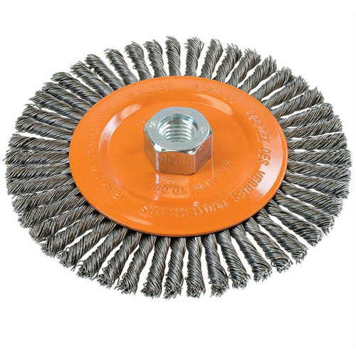 Stringer Bead Knotted Wire Brush, 6" Dia., 0.02" Fill, 5/8"-11 Arbor, Steel M & M Nord Ouest Inc
