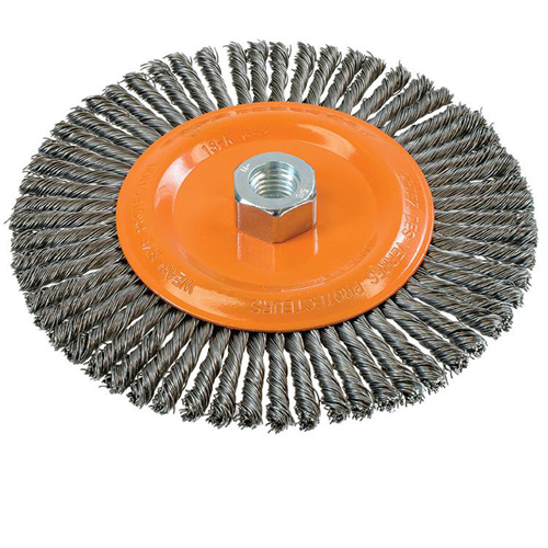 Stringer Bead Knotted Wire Brush, 6-7/8" Dia., 0.02" Fill, 5/8"-11 Arbor, Steel M & M Nord Ouest Inc