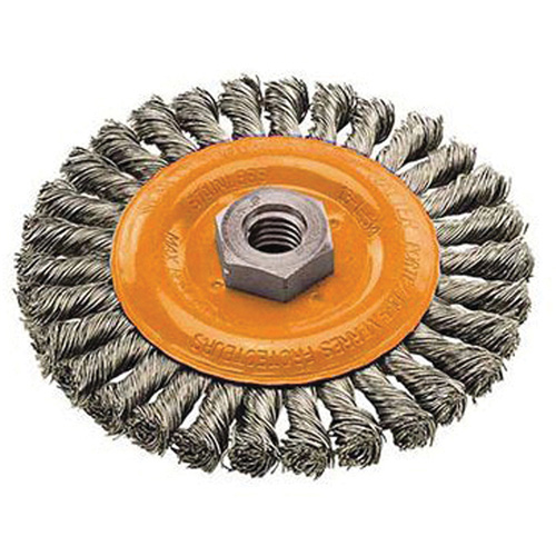 Wide Knotted Wire Wheel Brush, 4" Dia., 0.02" Fill, 5/8"-11 Arbor, Steel M & M Nord Ouest Inc
