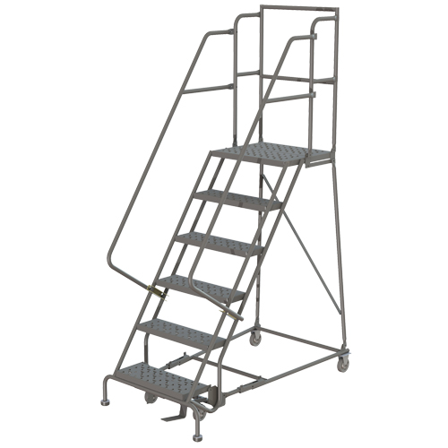 Escabeaux roulants &agrave; dessus profond, 10 marches, Largeur de la marche 24", Hauteur de la plateforme 100", Acier M & M Nord Ouest Inc