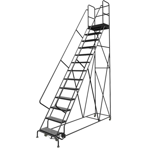 Escabeaux roulants &agrave; dessus profond, 13 marches, Largeur de la marche 24", Hauteur de la plateforme 130", Acier M & M Nord Ouest Inc