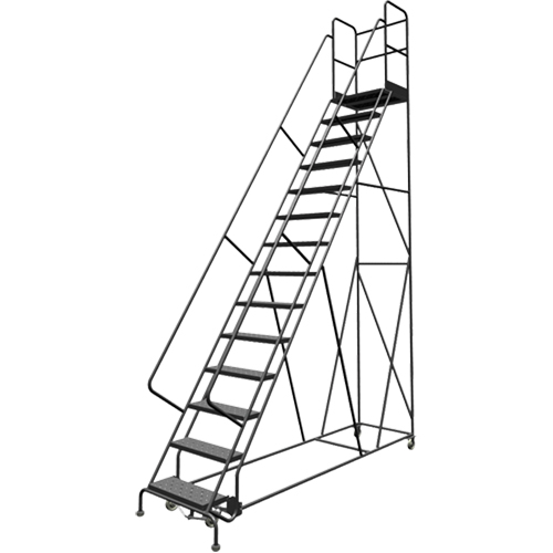 Escabeaux roulants &agrave; dessus profond, 14 marches, Largeur de la marche 24", Hauteur de la plateforme 140", Acier M & M Nord Ouest Inc