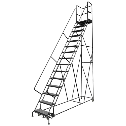 Escabeaux roulants &agrave; dessus profond, 16 marches, Largeur de la marche 24", Hauteur de la plateforme 160", Acier M & M Nord Ouest Inc