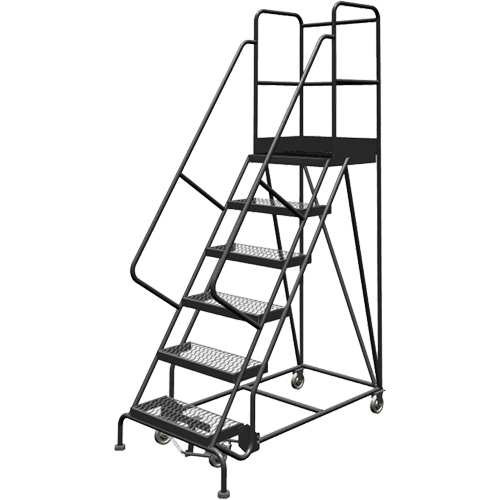 Escabeaux roulants &agrave; dessus profond, 6 marches, Largeur de la marche 24", Hauteur de la plateforme 60", Acier M & M Nord Ouest Inc