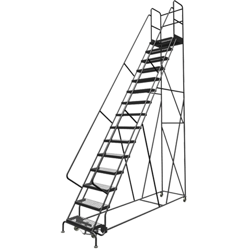 Escabeaux roulants &agrave; dessus profond, 15 marches, Largeur de la marche 24", Hauteur de la plateforme 150", Acier M & M Nord Ouest Inc