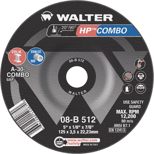 HP Combo Depressed Center Combination Wheel, 5" x 1/8", 7/8" Arbor, Type 27 M & M Nord Ouest Inc